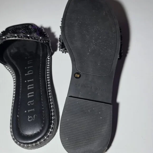 Gianni Bini Women Size 8M Black Floral Applique Studded Slide Sandals - Picture 6 of 7